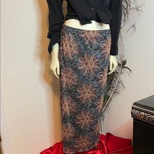 SHEIN Sun and Swirl Maxi Skirt - Black and Brown retro look stretchy witchy